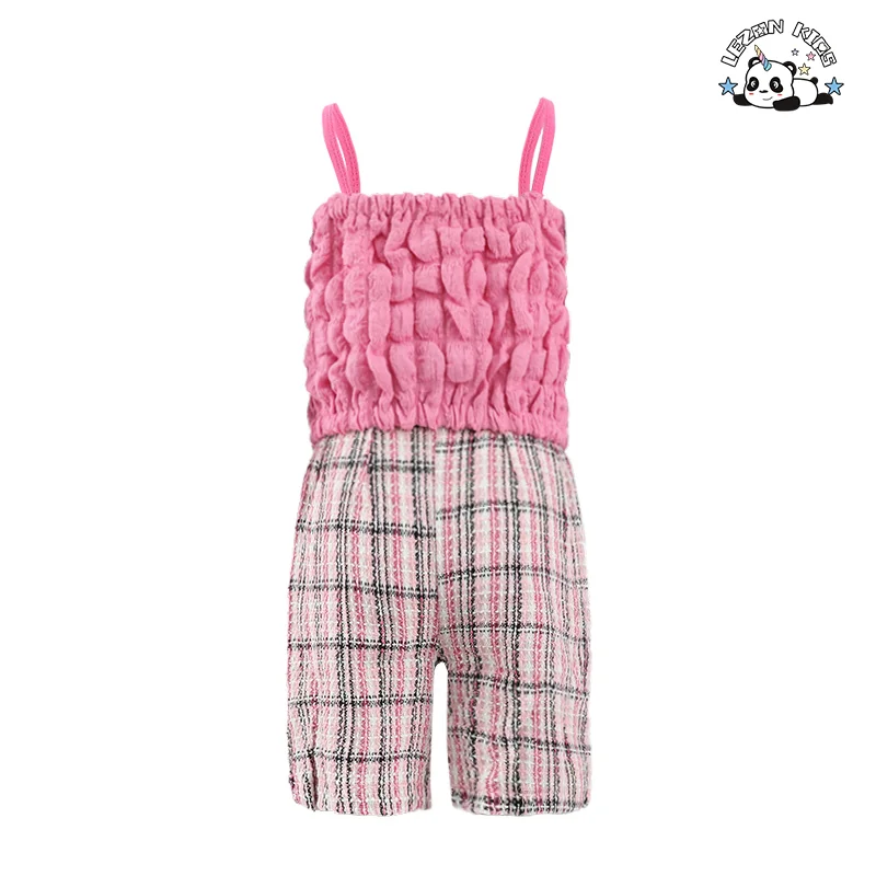 LEZONKIDS - Conjunto de Roupas Femininas Casuais Rosa com Alça de Espaguete e Shorts com Laço, Conjunto de 2 Peças